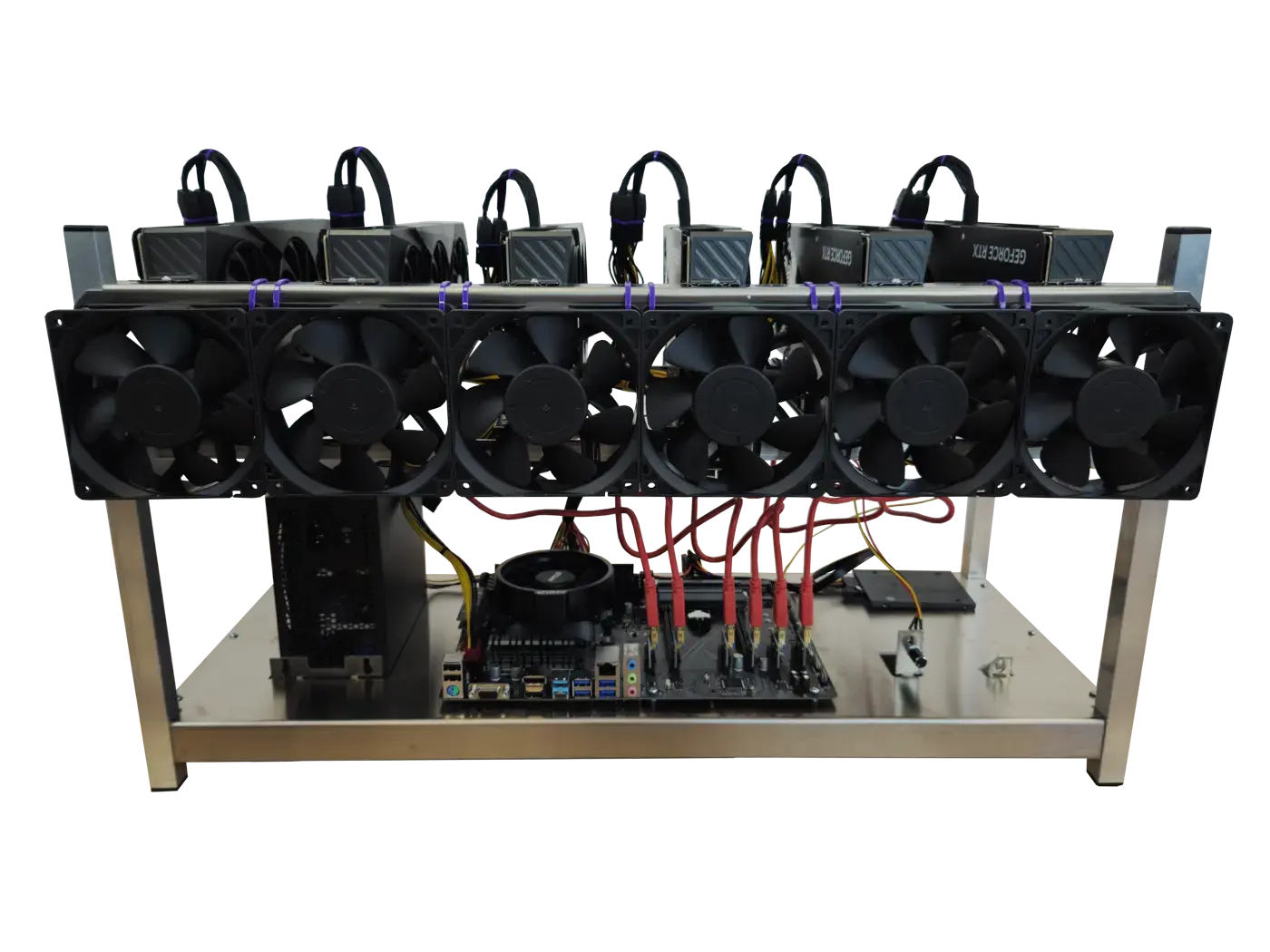 Koparka 6× RTX 5070 — realny sprzęt
